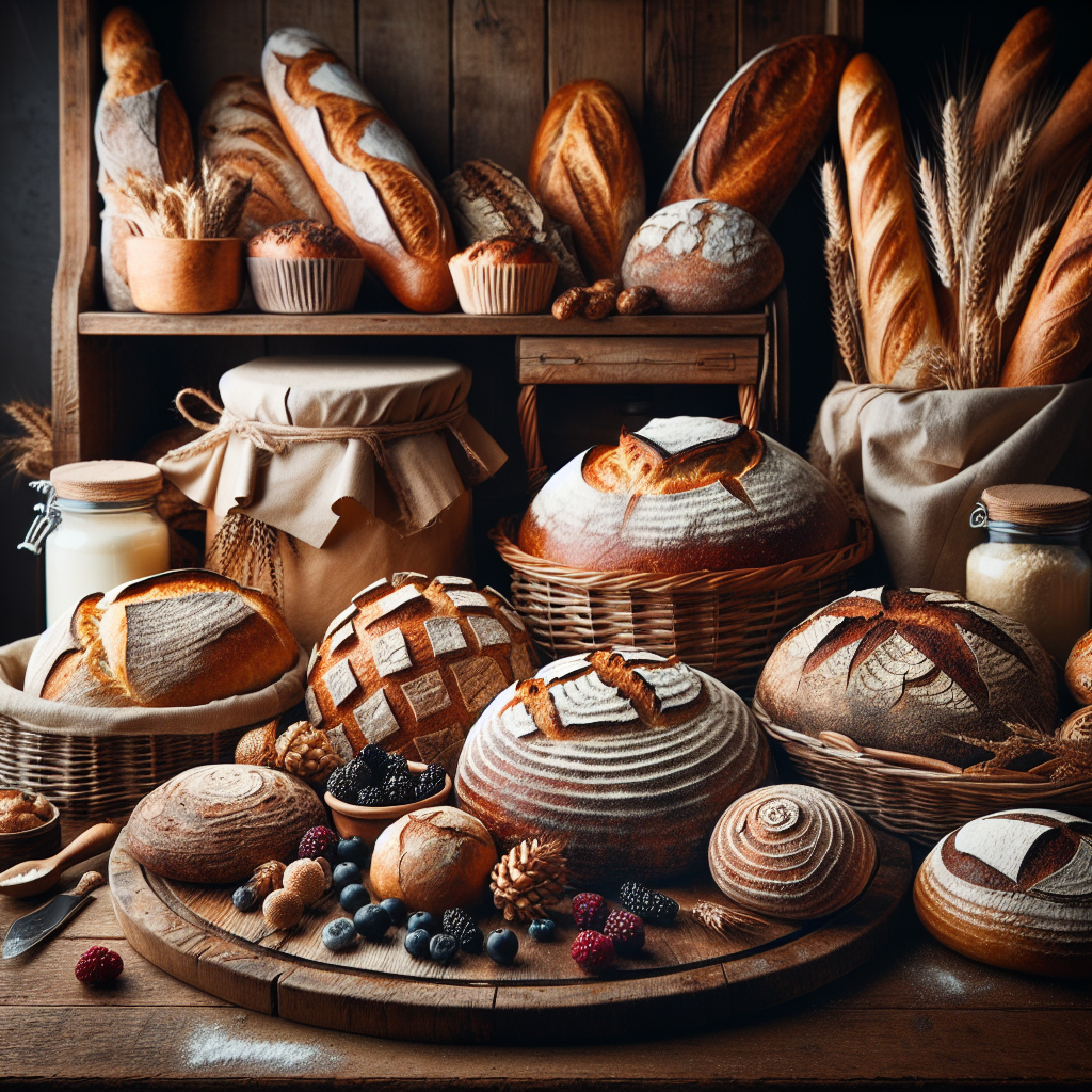 Image générée par IA - Un assortiment de pains spéciaux artisanaux sur un...